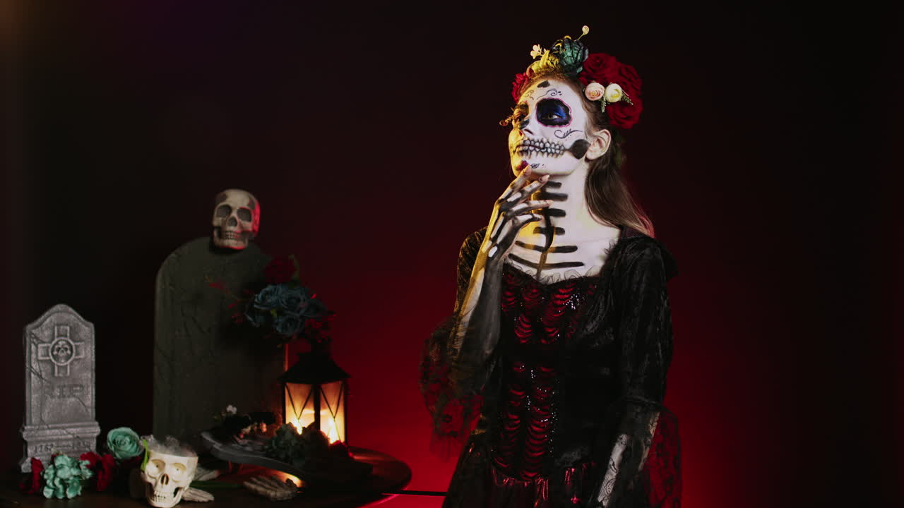 Mujer con maquillaje de dia de muertos