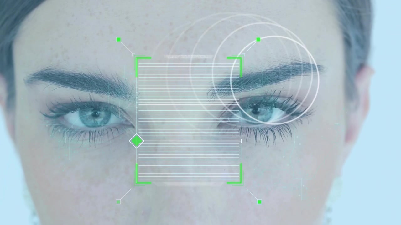 Animation of shapes over eyes of caucasian woman