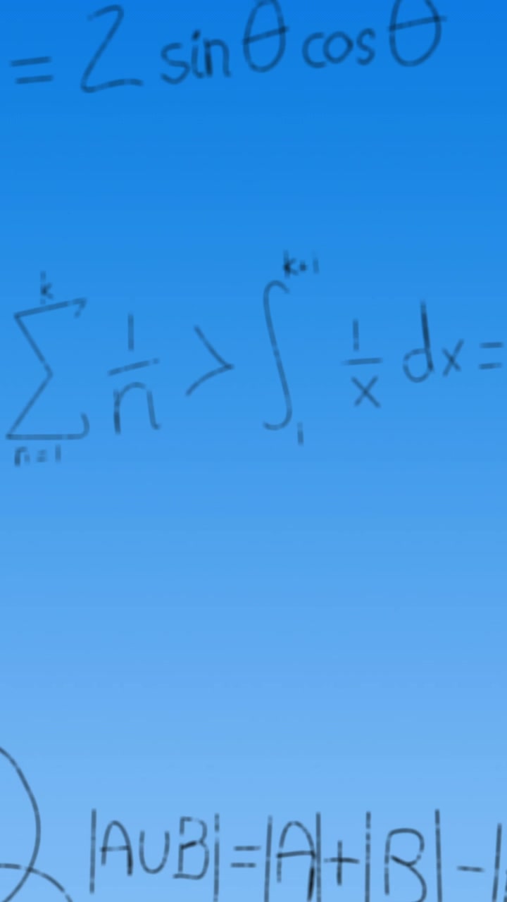 Animazione di elaborazione dati matematici su sfondo blu