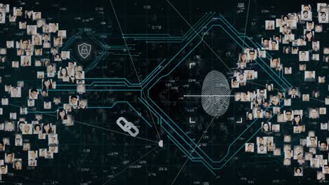 Animación-Del-Procesamiento-De-Datos-Biométricos-De-Huellas-Dactilares-Y-Red-De-Conexiones-Sobre-Fondo-Oscuro