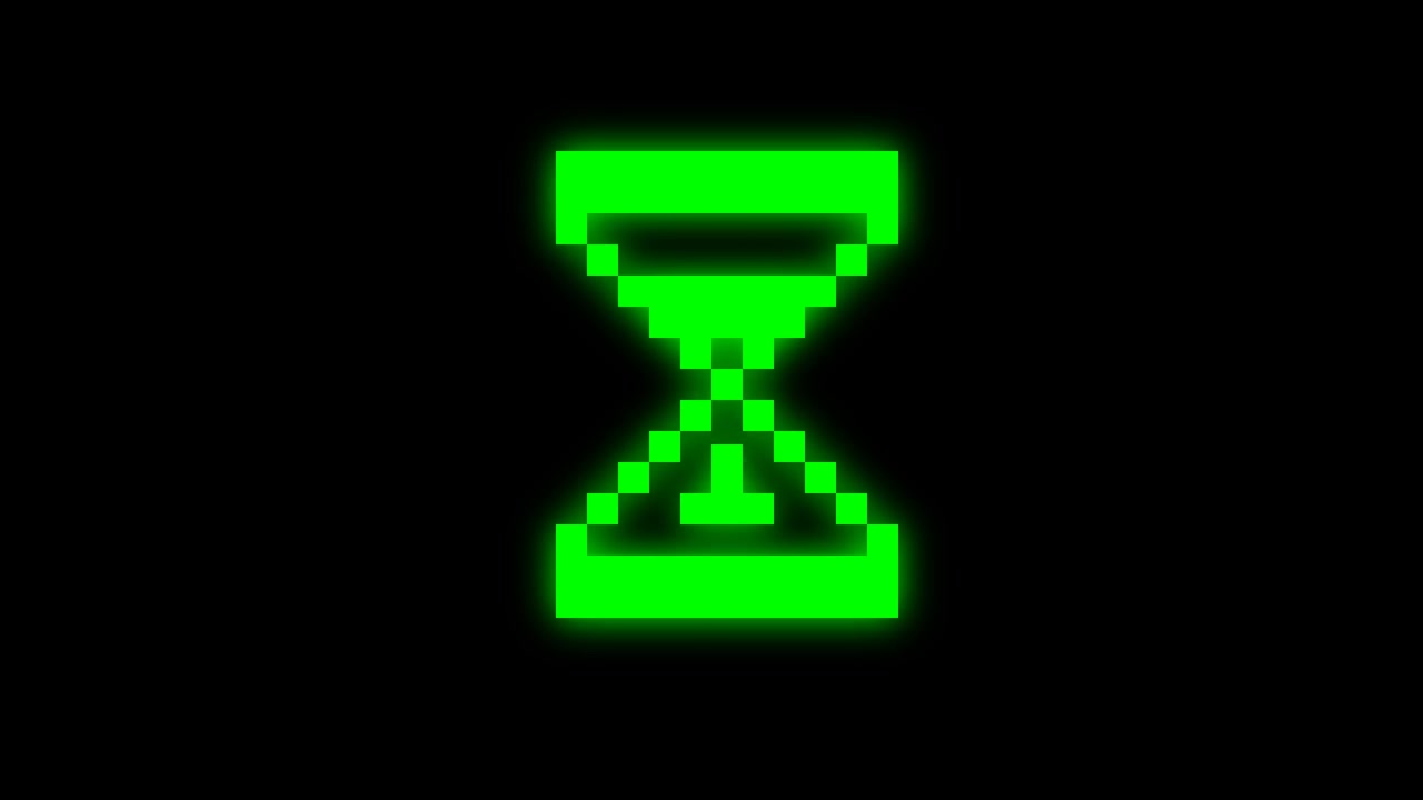 Pixel Art Hourglass Icon Rotating on Black Background