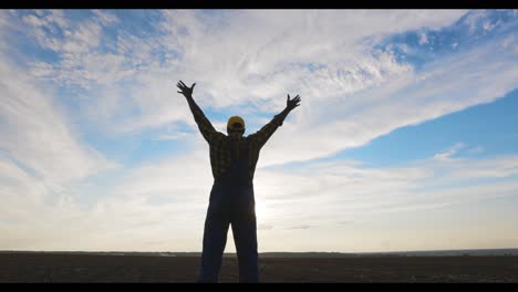 farmer in a field at sunset