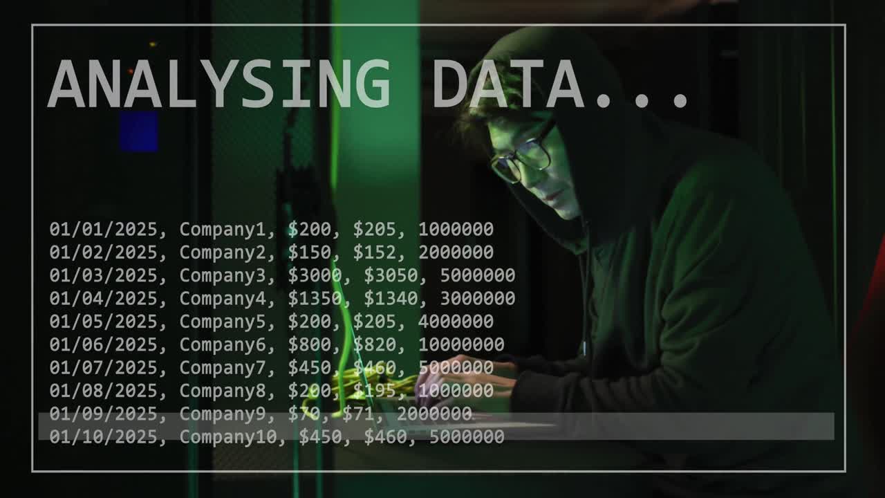 Animation of connections and data processing over male asian hacker using computer