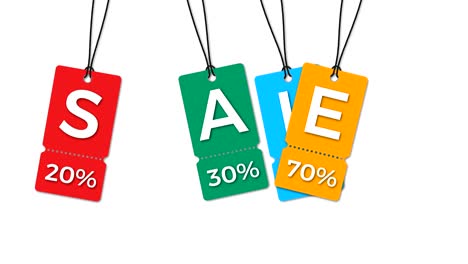 colored hanging sale labels  isolated on white.