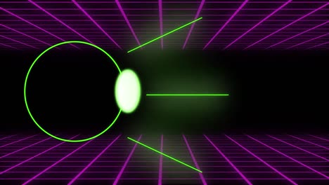 Animation-of-neon-circle-over-digital-screen-with-purple-lines