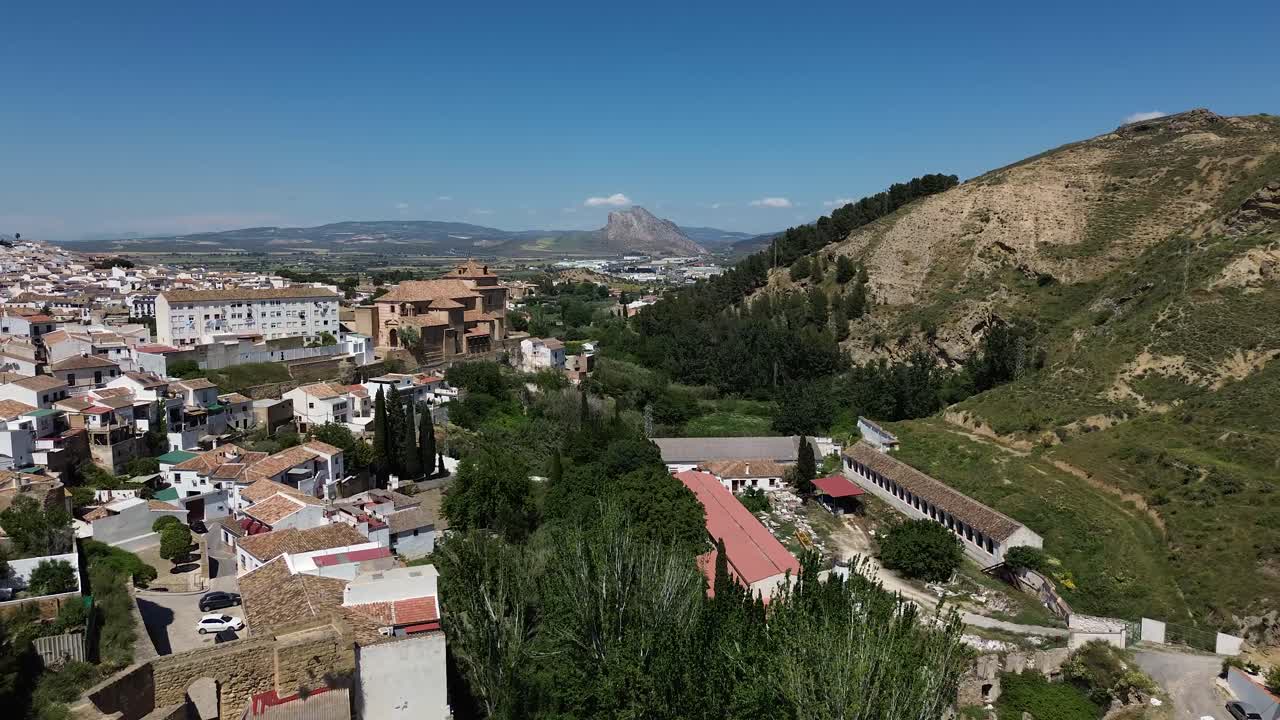aerial view of antequera with a view on the mountain called Peña de los Enamorados