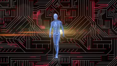 animación del procesamiento de datos y el modelo del cuerpo humano sobre fondo oscuro