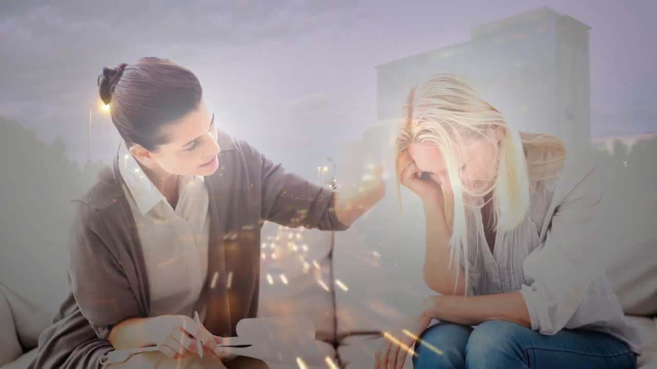 우울증에 걸린 여자를 위로하는 상담사의 디지털 애니메이션 4k