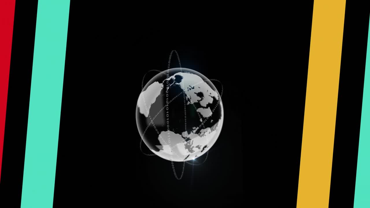 Animation of colorful lines over globe on black background