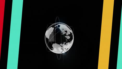 Animation-of-colorful-lines-over-globe-on-black-background