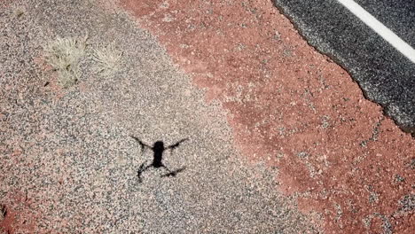 slow motion 60fps, the shadow of a landing drone being plucked from the air