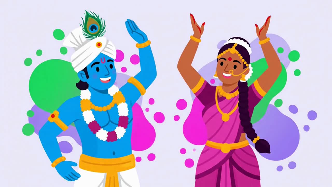 Lord Krishna ve Radha'nın Birlikte Dans Ettiği İllüstrasyon
