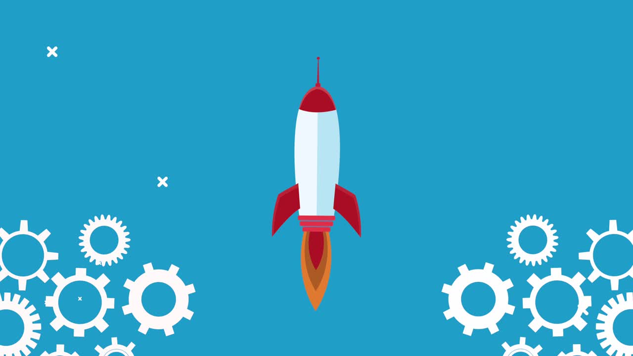 lanzamiento de cohetes y engranajes negocio animación exitosa