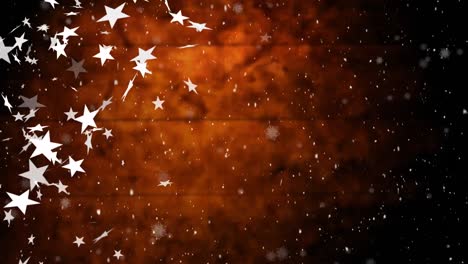 Animation-of-christmas-stars-falling-over-orange-background