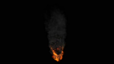 thick black smoke with fire burning and sparks on black background, 2d visual effects animation