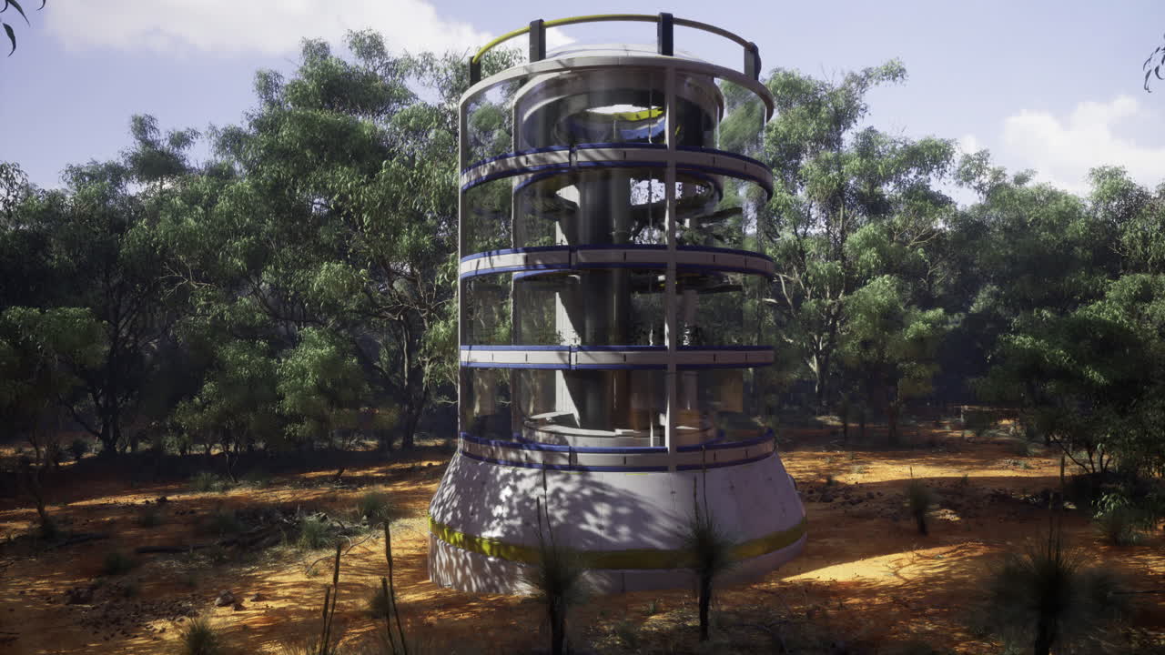 Modern tower design blends architecture with a forested environment