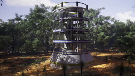 modern tower design blends architecture with a forested environment