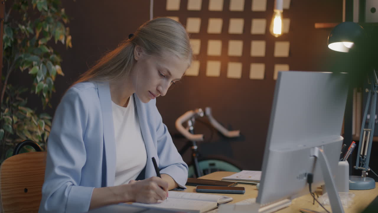 mujer trabajando en un escritorio