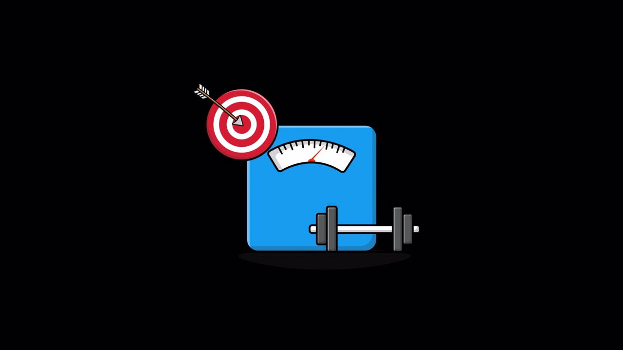 Fitness Goal Illustration with Weighing Scale, Target, and Dumbbell