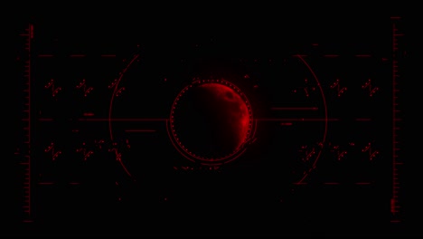 red futuristic hud display scanning and analyzing data around half red moon satellite