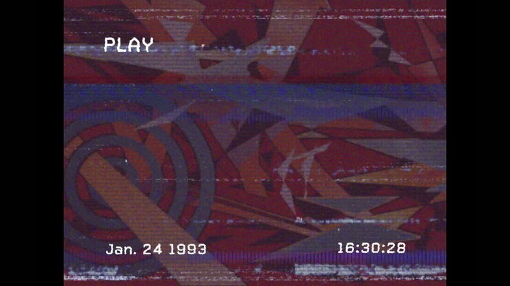 Animazione di registrazione di interfaccia digitale 'play' sullo schermo su sfondo rosso
