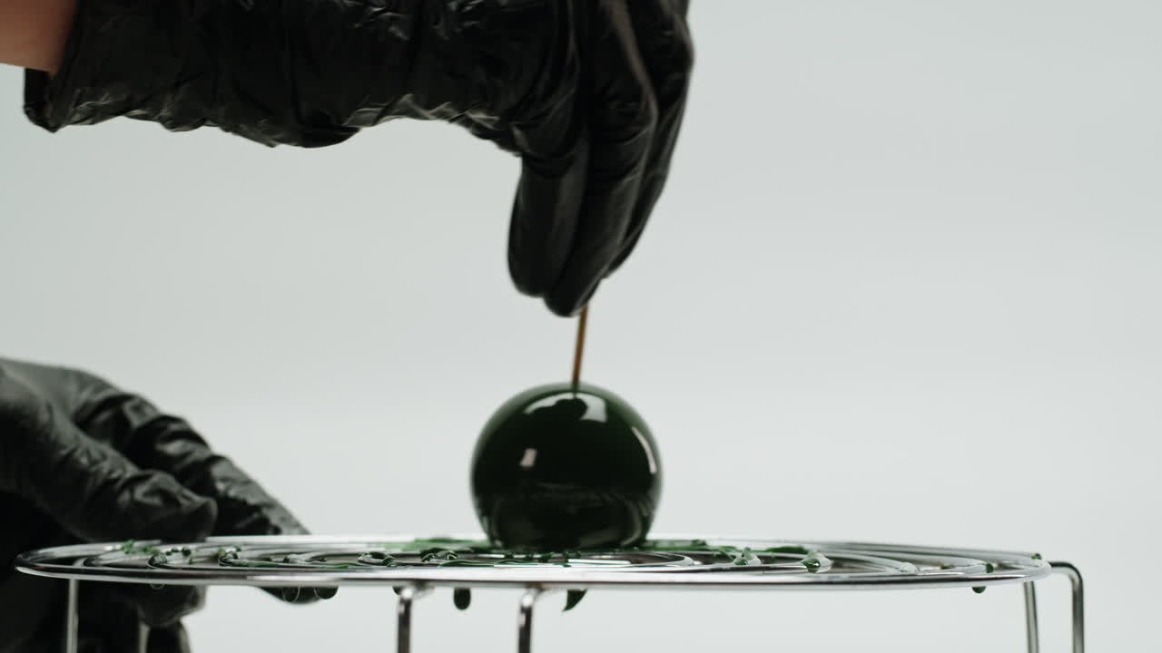 Gourmet Green Sphere Dessert in the Making