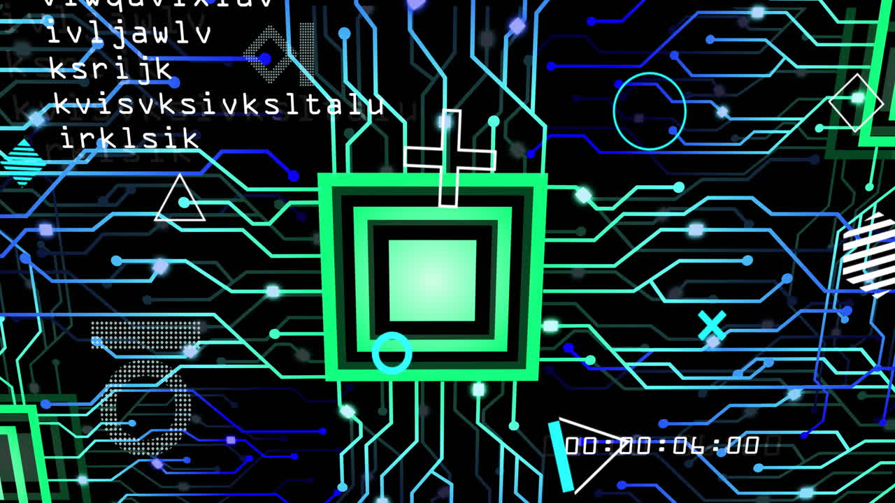 animación del procesamiento de datos digitales a través de una placa de circuitos informáticos
