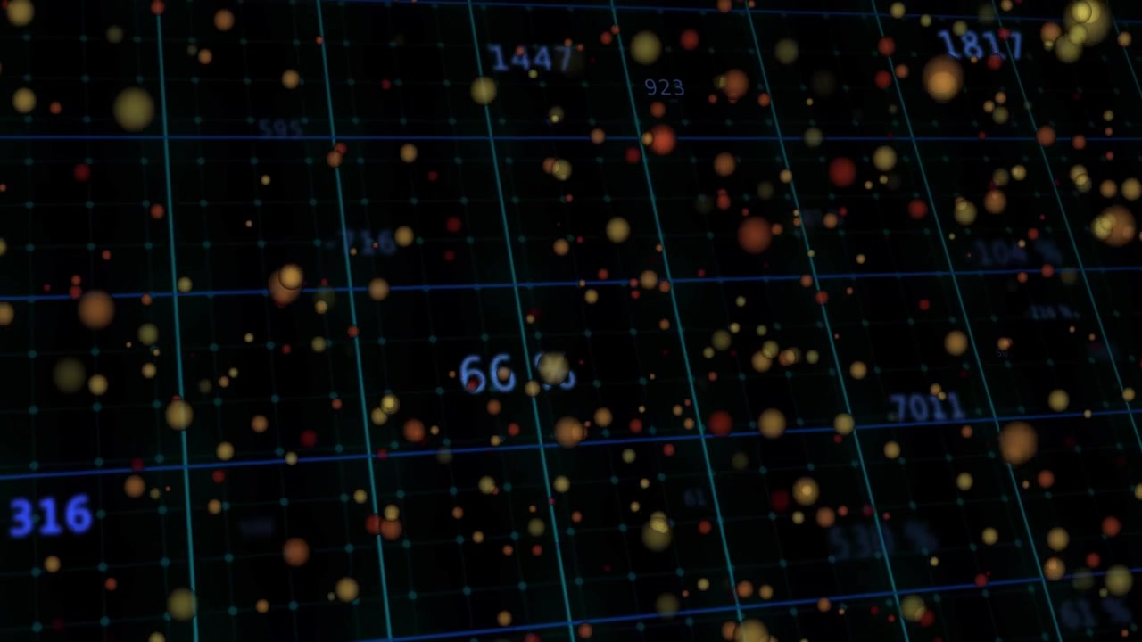 Digital Data Flowing on a Grid with Numbers and Particles