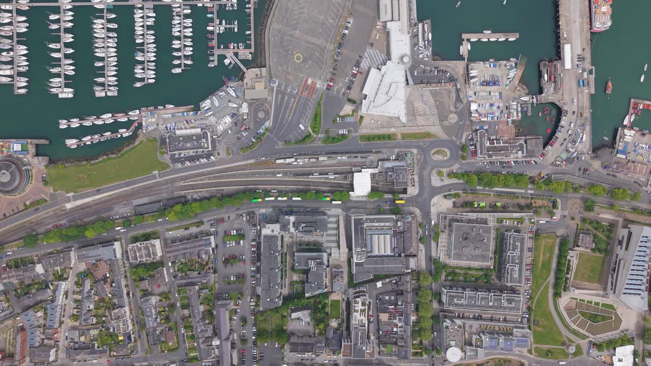Aerial view of Dún Laoghaire, Dublin showcasing streets and buildings