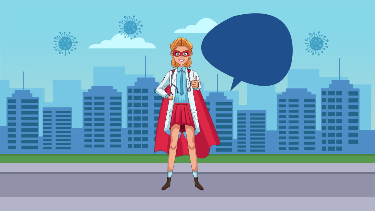 superdoctora femenina heroica en el personaje animado de la ciudad