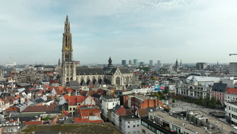 cathedral of our lady in antwerp on a partly sunny day