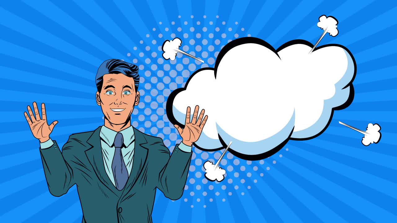 businessman with expression bubble pop art animation