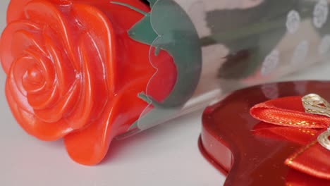 red rose heart-shaped design in a romantic valentine's setup