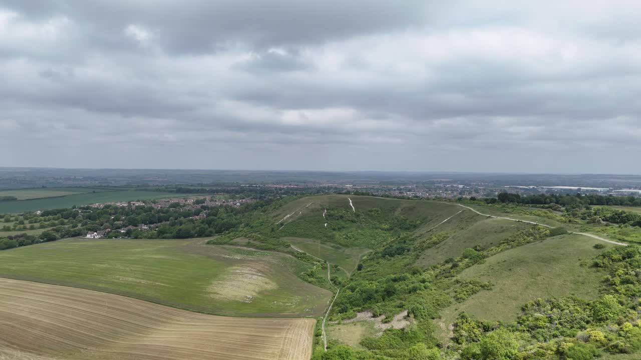 Dunstable Downs Chilton Hills Bedfordshire high drone,aerial along ridge