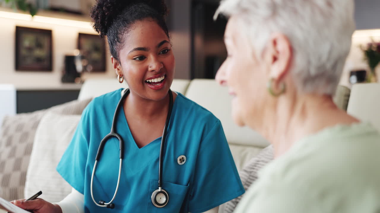 Professional Nurse Consulting with Senior Woman on Health