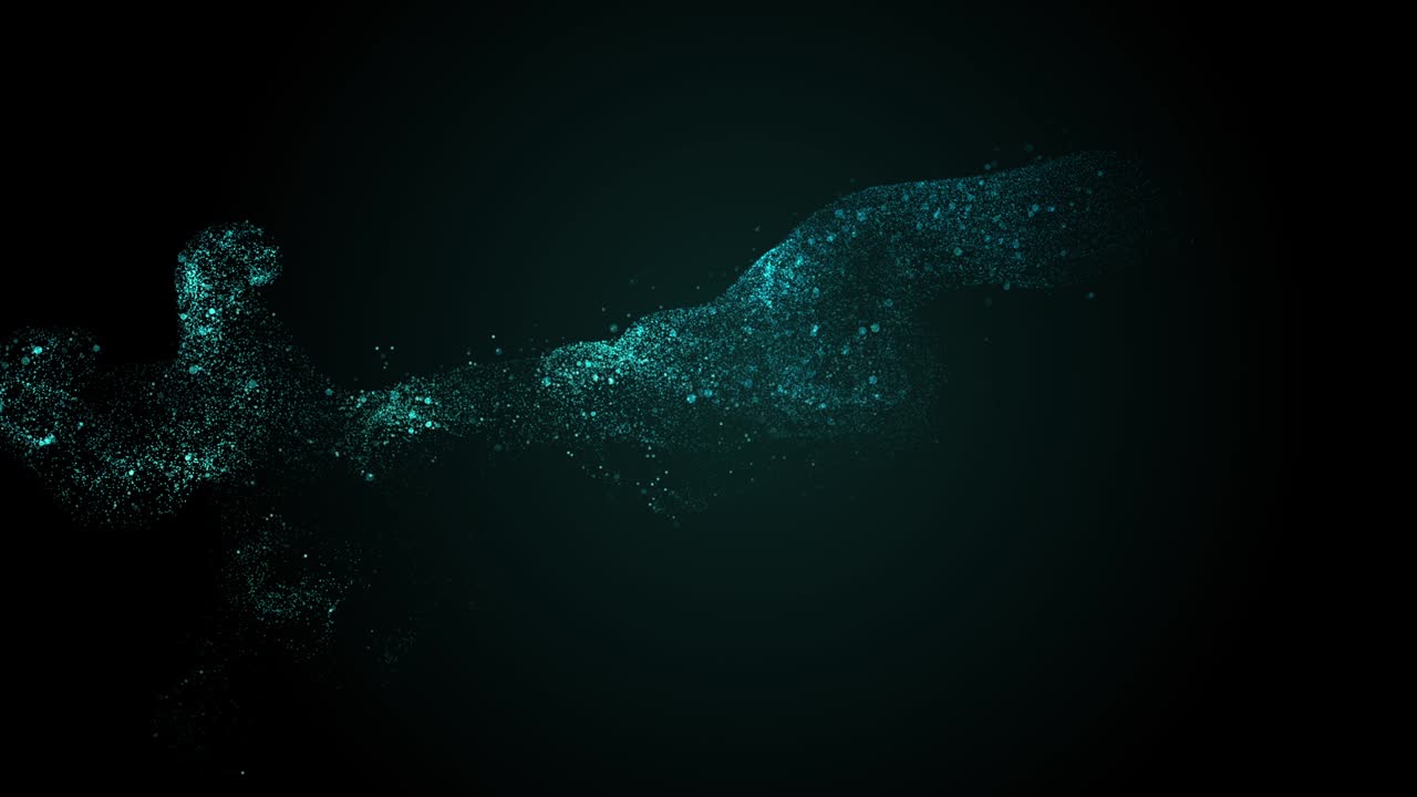 Smooth luxury azure blue stream is flowing slowly on black background. Copy space. 4K.