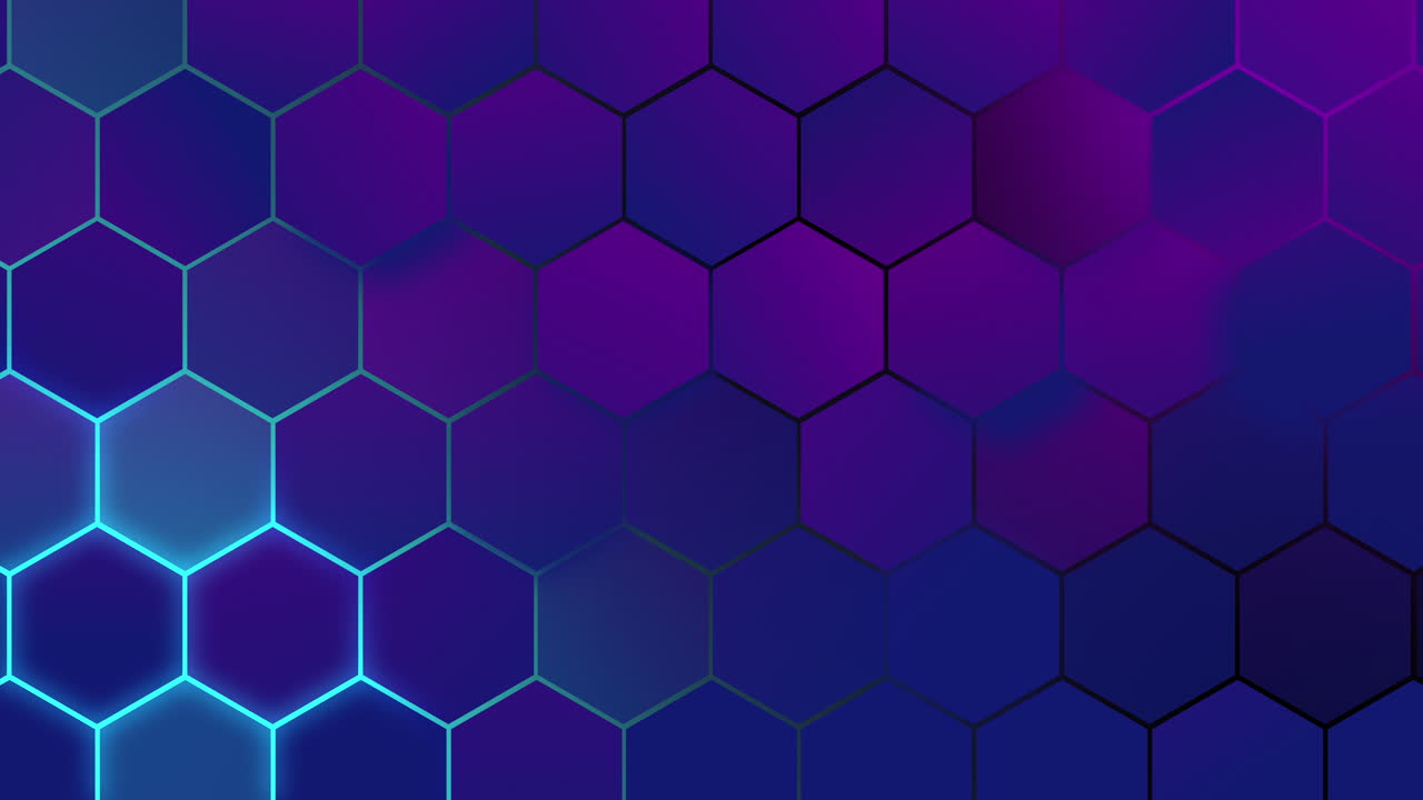 Abstract Geometric Hexagons Glowing in Blue and Purple