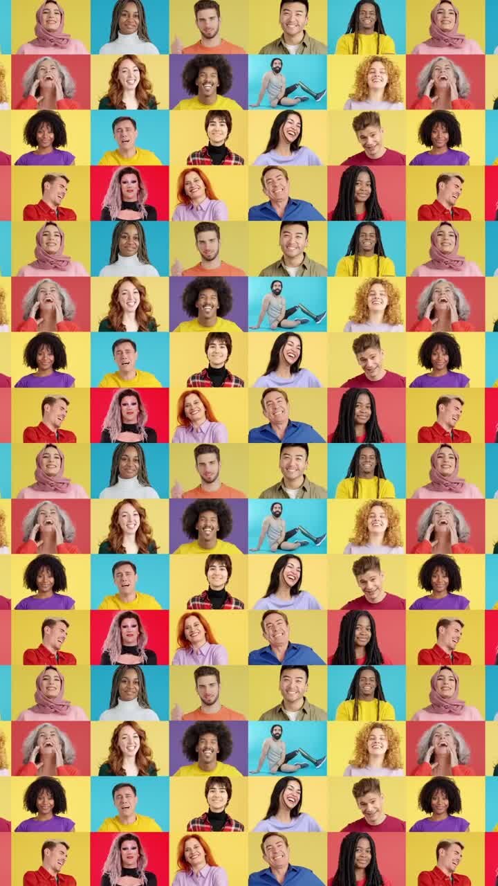 Collage di un gruppo eterogeneo di persone felici