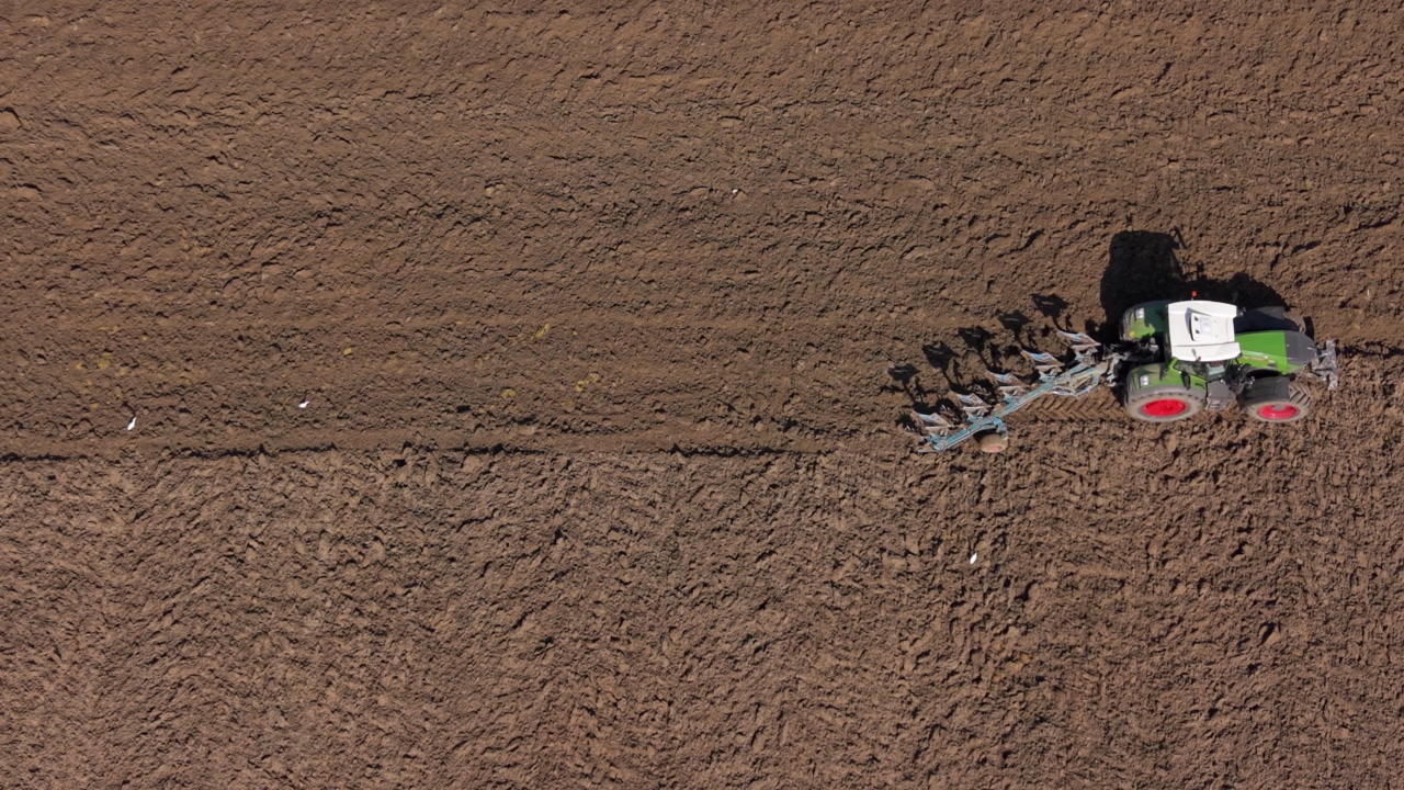 Organic Farming Tractor Cultivating Soil Landscape Aerial