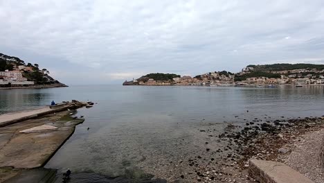 Calm-sea-beach-in-the-Mediterranean-Sea,-local-part-of-Mallorca,-Spain