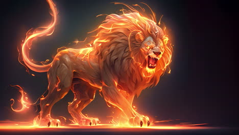 a fierce lion roaring amidst flames