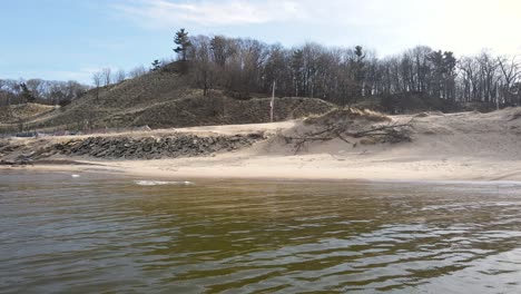 rock supports in a makeshift levee