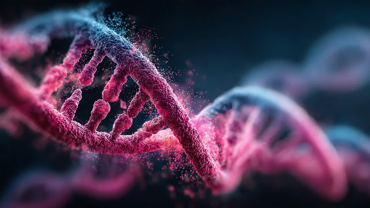 Esplorando le complessità della struttura del DNA con dettagli microcosmici vivaci e tecniche di visualizzazione dinamica che rappresentano le codifiche genetiche