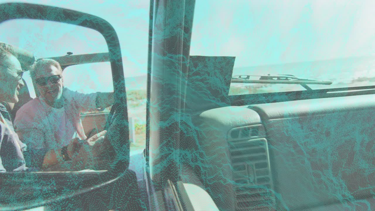 Passenger opening map causing motion route overlay on dash while driver steering to navigate travel