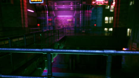 urban nightlife captured in neon lights and industrial elements at night