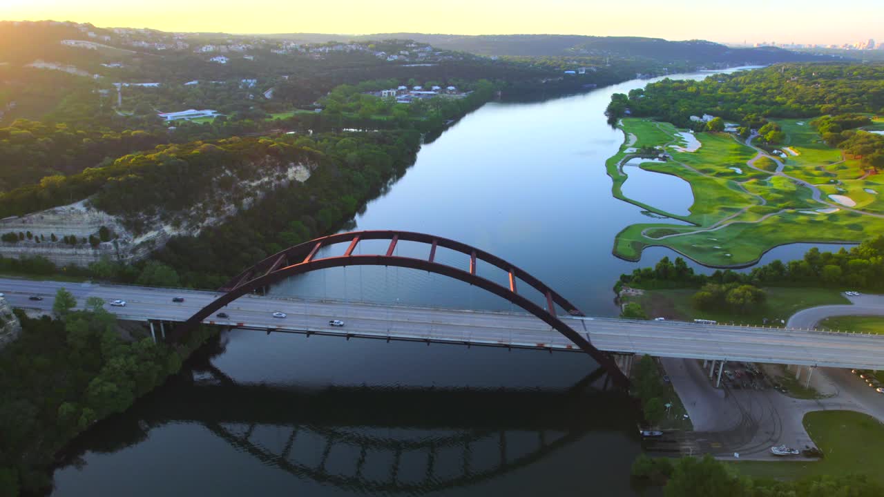 Close up Aerial Drone footage of Pennybacker Bridge in Austin Texas