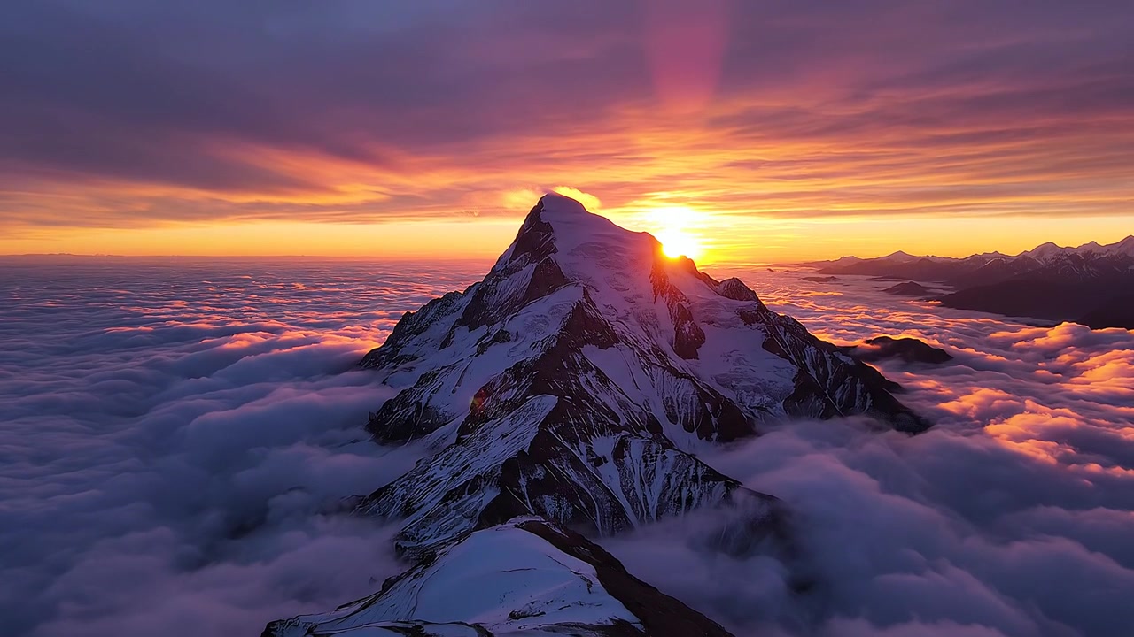 Impresionante amanecer en la cima de una montaña sobre un mar de nubes