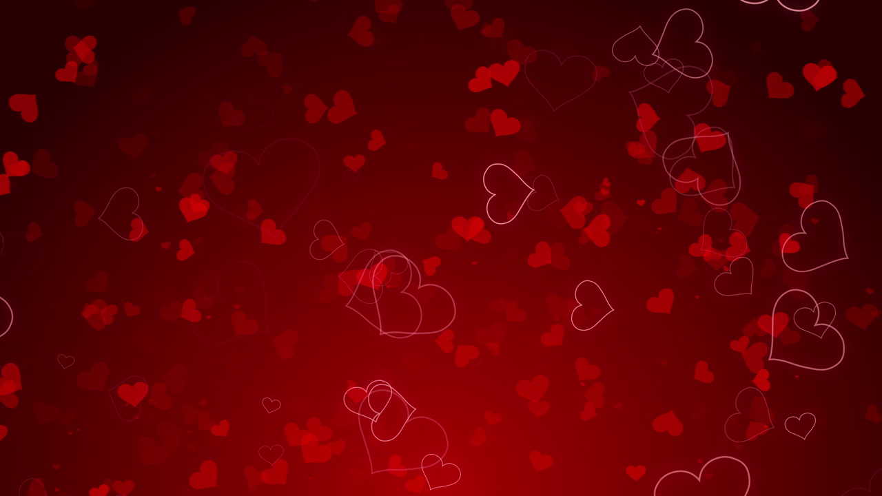 Neon hearts animated pattern. Valentines concept. Flying red and white hearts, symbols of love. Red neon color. Looped.