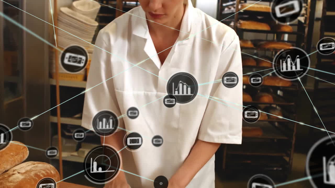 animación de la red de conexiones a través de la masa de panadería caucásica