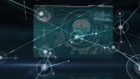 animación de la red de conexiones con el cerebro humano y procesamiento de datos médicos